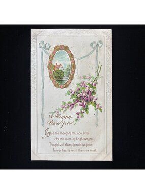 Antique Postcard 1914 Happy New Year Embossed Flowers Richmond Ballsville VA